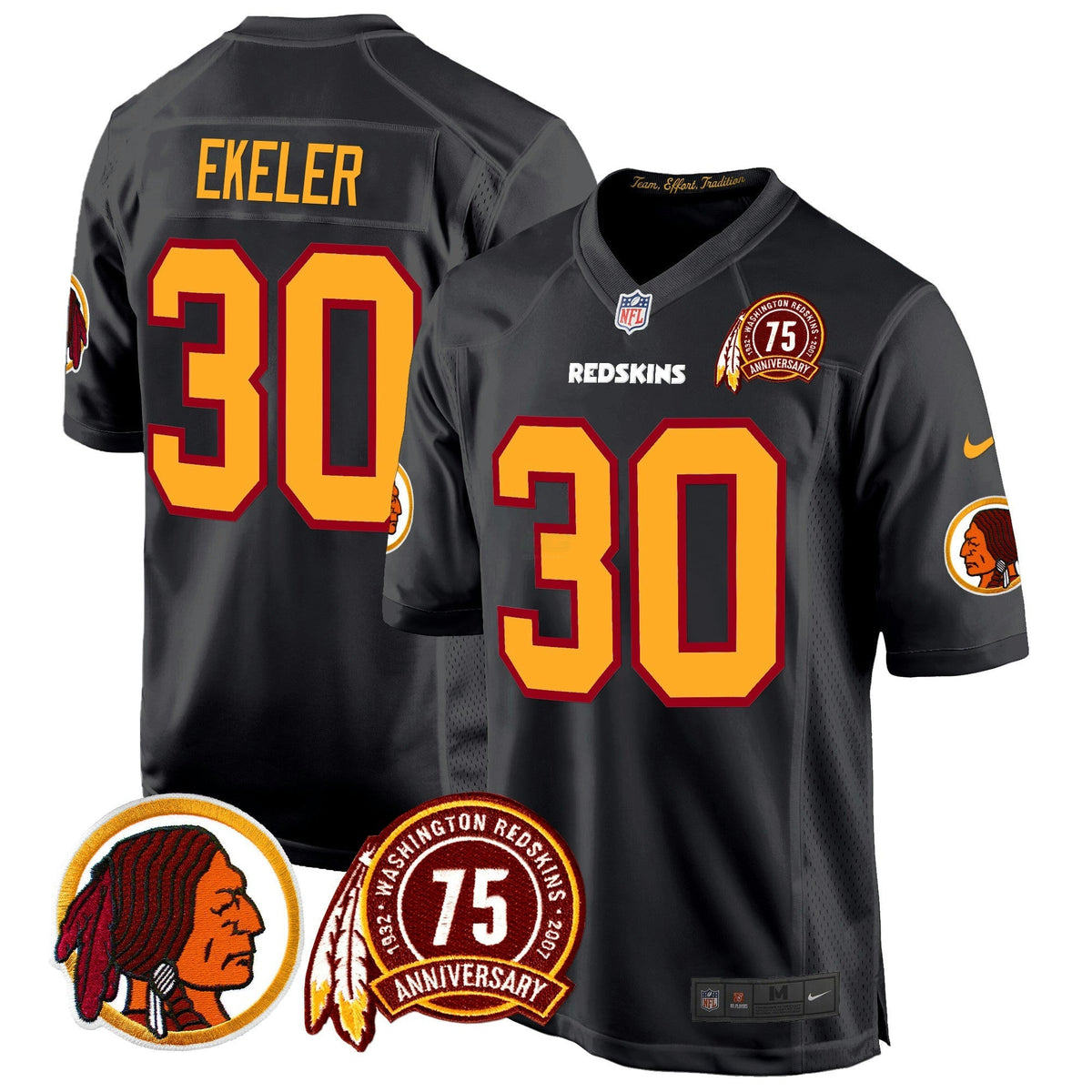 NFL Washington Commanders Men’s Washington Redskins 75th Patch Throwback Game Jersey