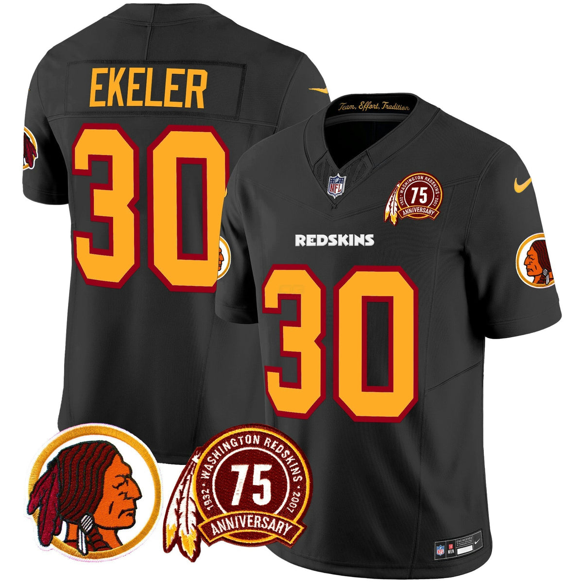 NFL Washington Commanders Men’s Washington Redskins 75th Patch Throwback Vapor Limited Jersey