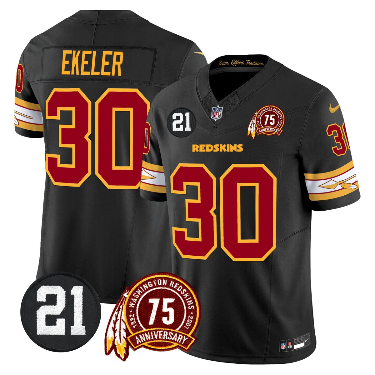 NFL Washington Commanders Men’s Washington Redskins 75th & Sean Taylor Patch Vapor Limited Jersey V2