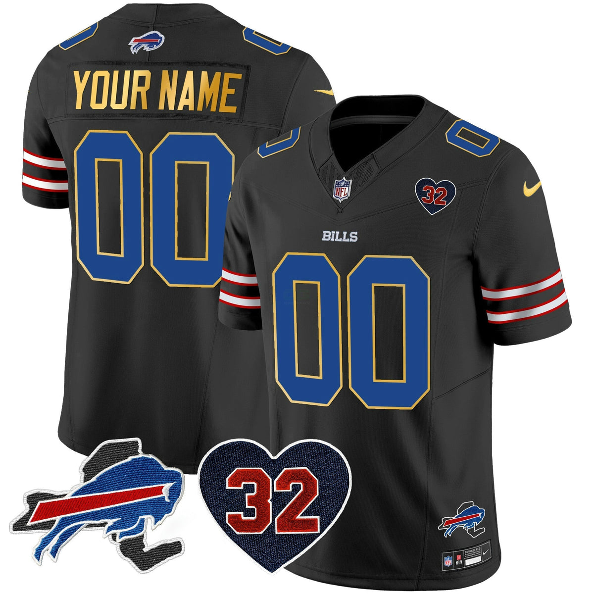 NFL O.J. Simpson Patch Gold Trim Vapor Limited Jersey