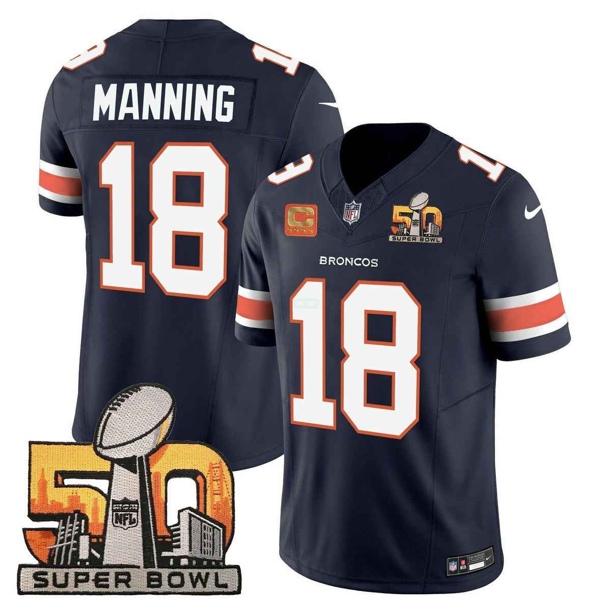 NFL Peyton Manning Denver Super Bowl 50 Patch Vapor Jersey