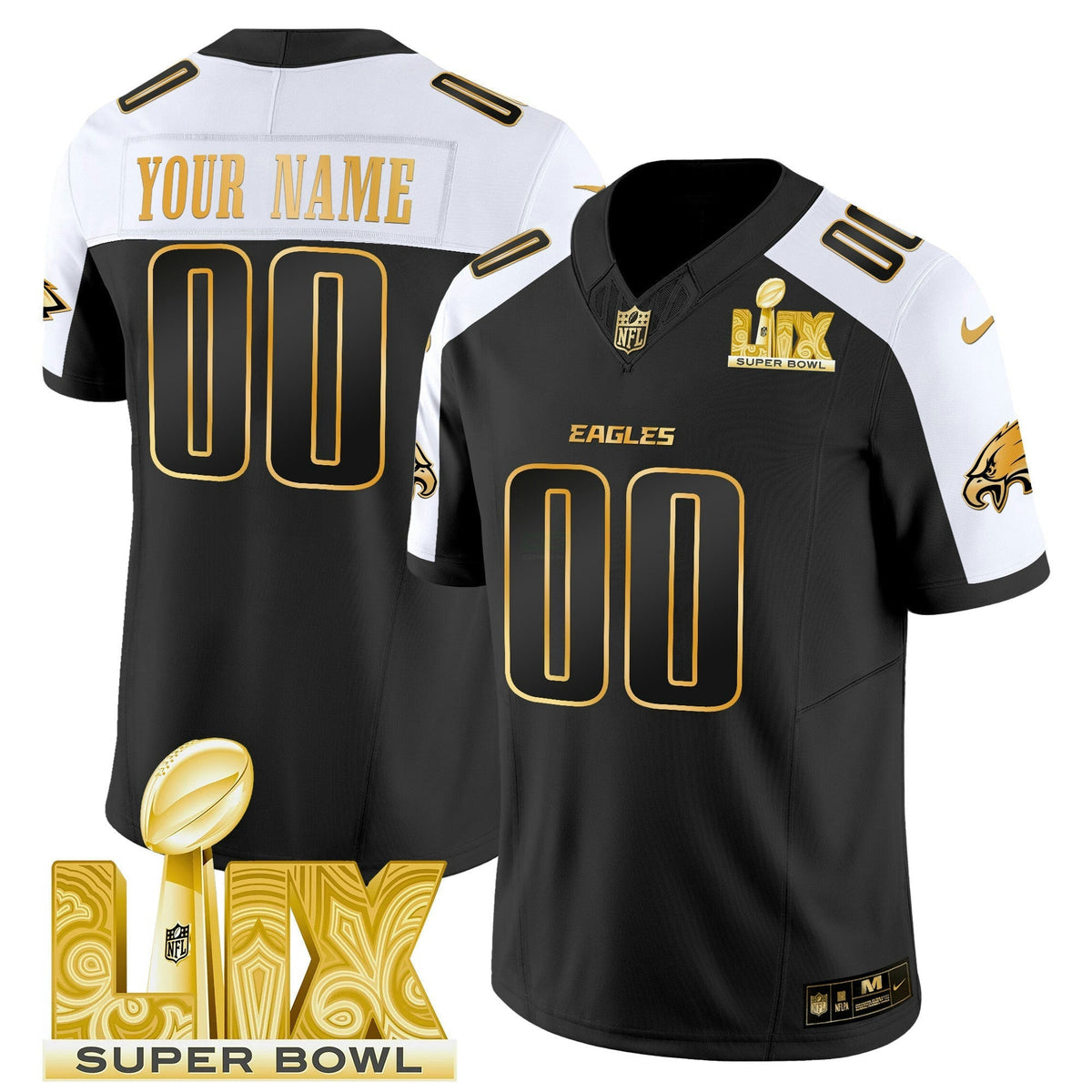 NFL Philadelphia Super Bowl LIX Patch Gold Vapor Limited Jersey