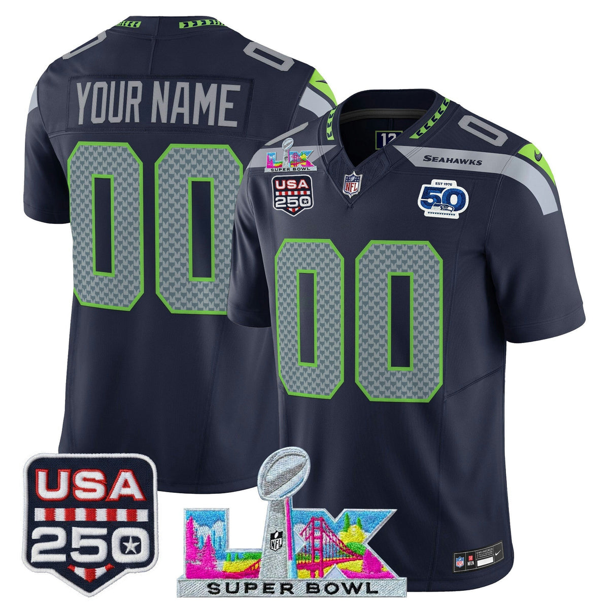 NFL Seattle “Super Bowl LX & United States 250th Anniversary Patch” Vapor Limited Jersey