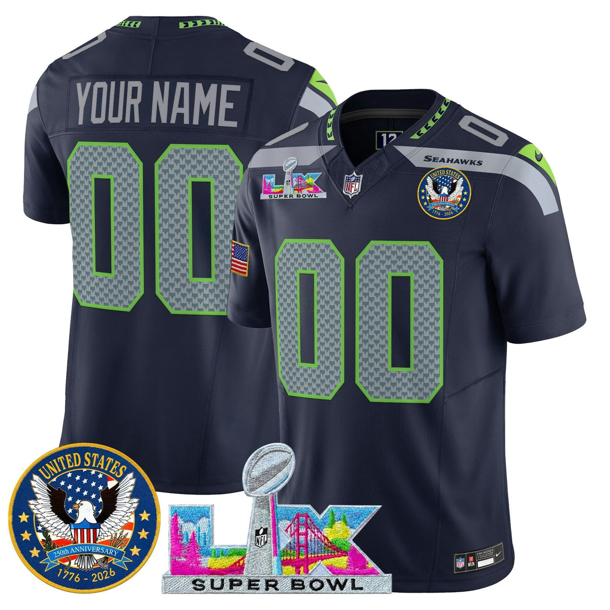 NFL Seattle “Super Bowl LX & United States 250th Patch” Vapor Limited Jersey