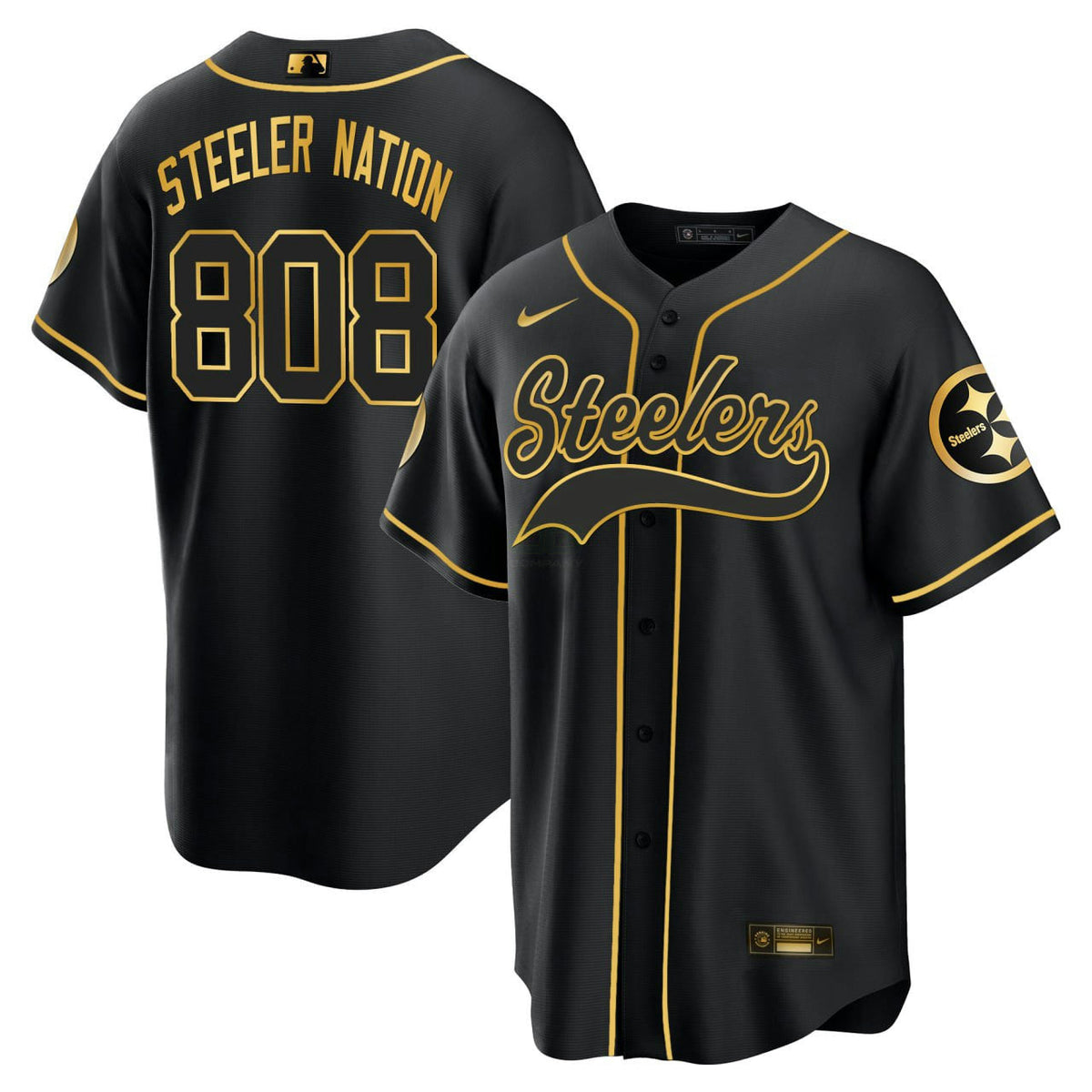 NFL Steeler Nation #808 Pittsburgh Baseball Black Gold Jersey - Black
