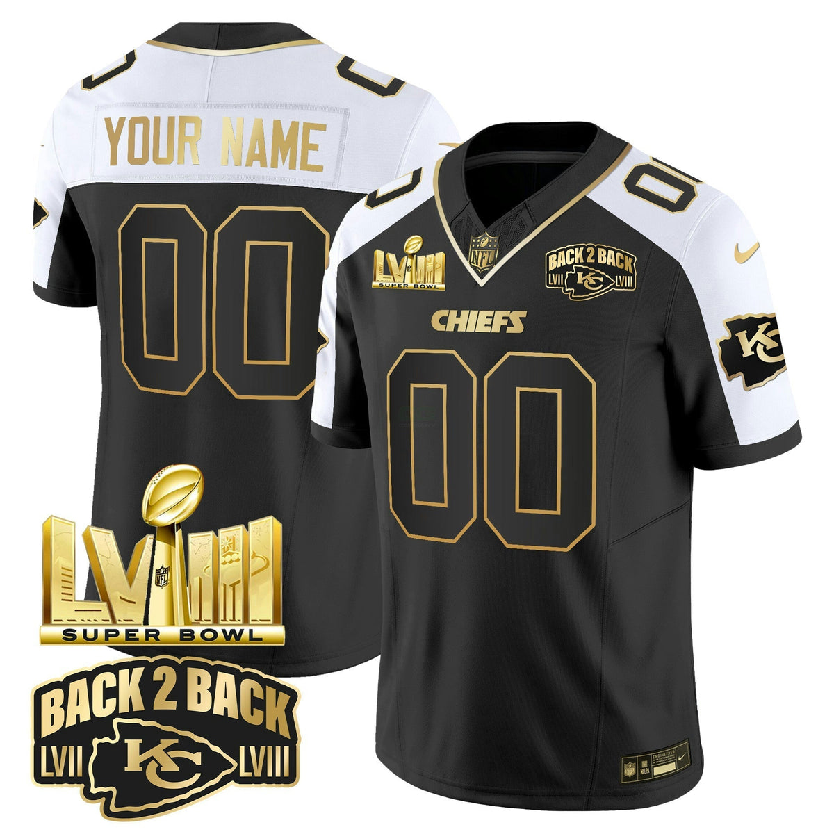 NFL Super Bowl LVIII & Back 2 Back Gold Patch Vapor Jersey V2
