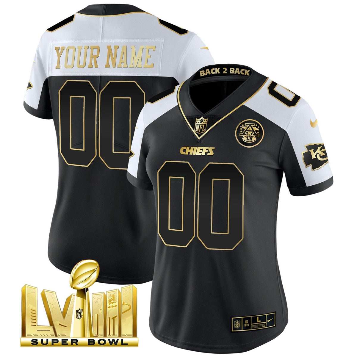 NFL Super Bowl LVIII & Back 2 Back Gold Patch Vapor Jersey V5