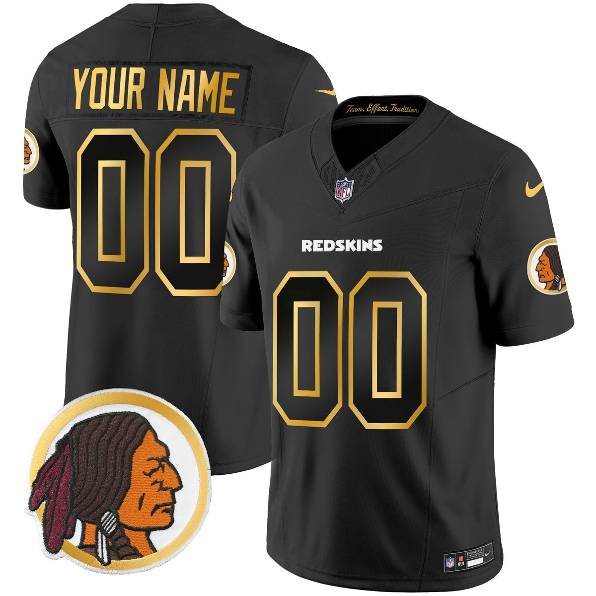 NFL Washington Commanders Washington Redskins Throwback Vapor Gold Trim Jersey