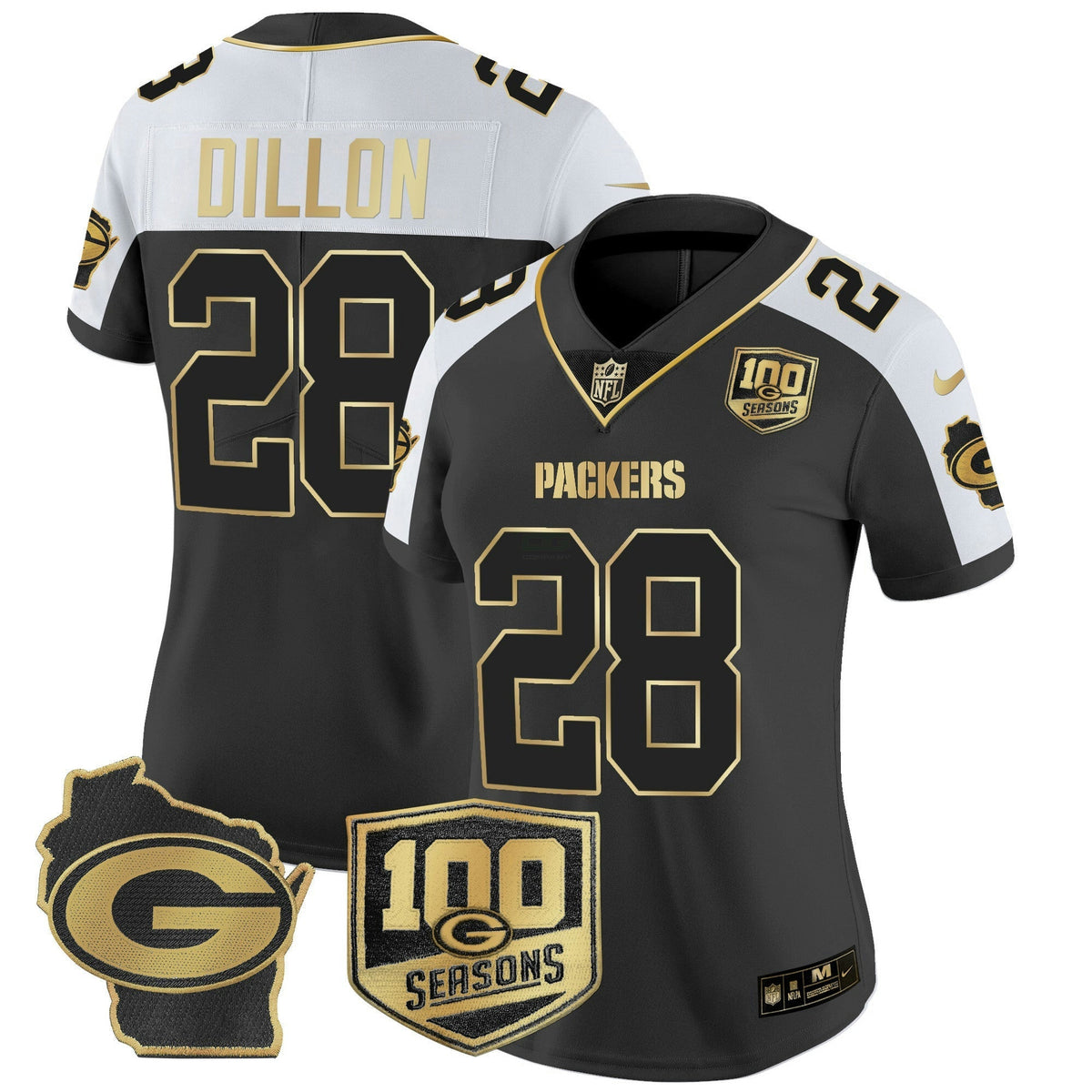 NFL Women’s 100th Season & Home Patch Gold Vapor Limited Jersey
