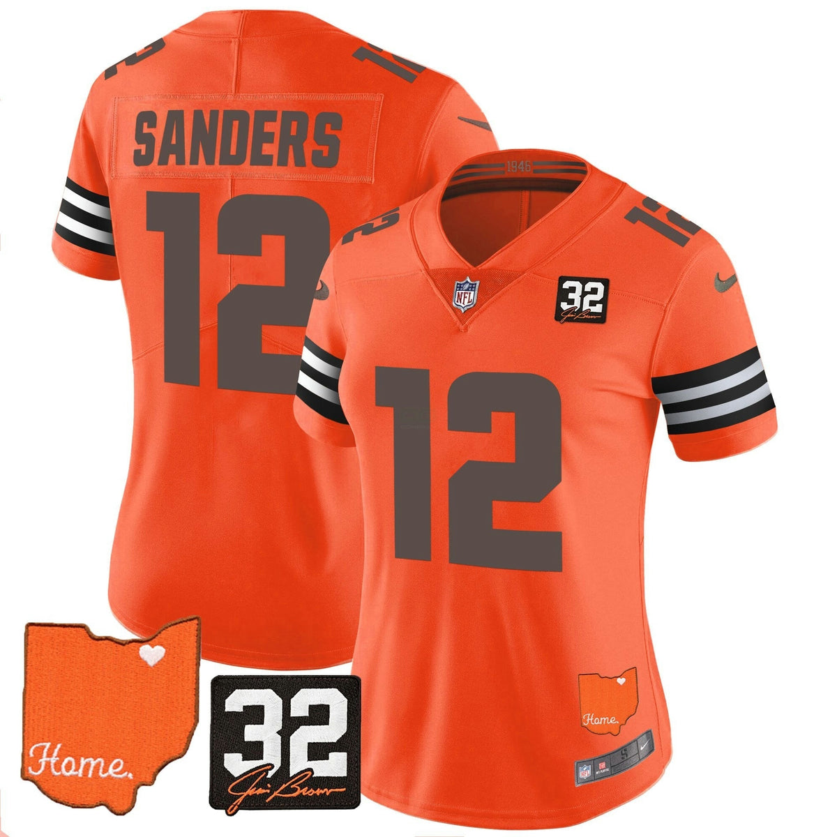 NFL Women’s #32 Jim Brown Memorial & Home Patch Vapor Limited Jersey