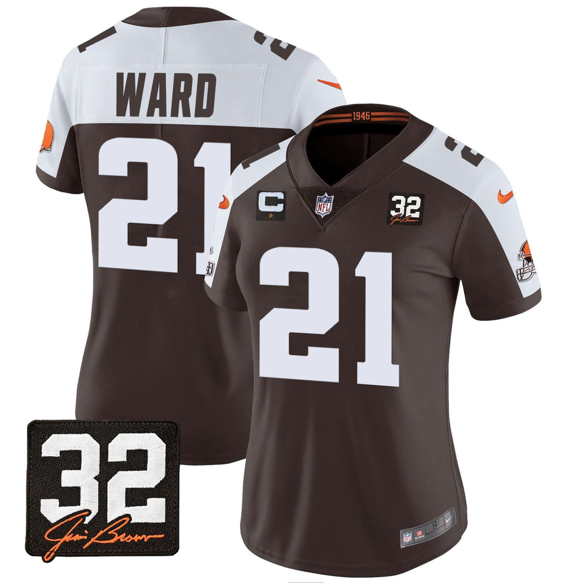 NFL Women’s #32 Jim Brown Memorial Patch Jersey
