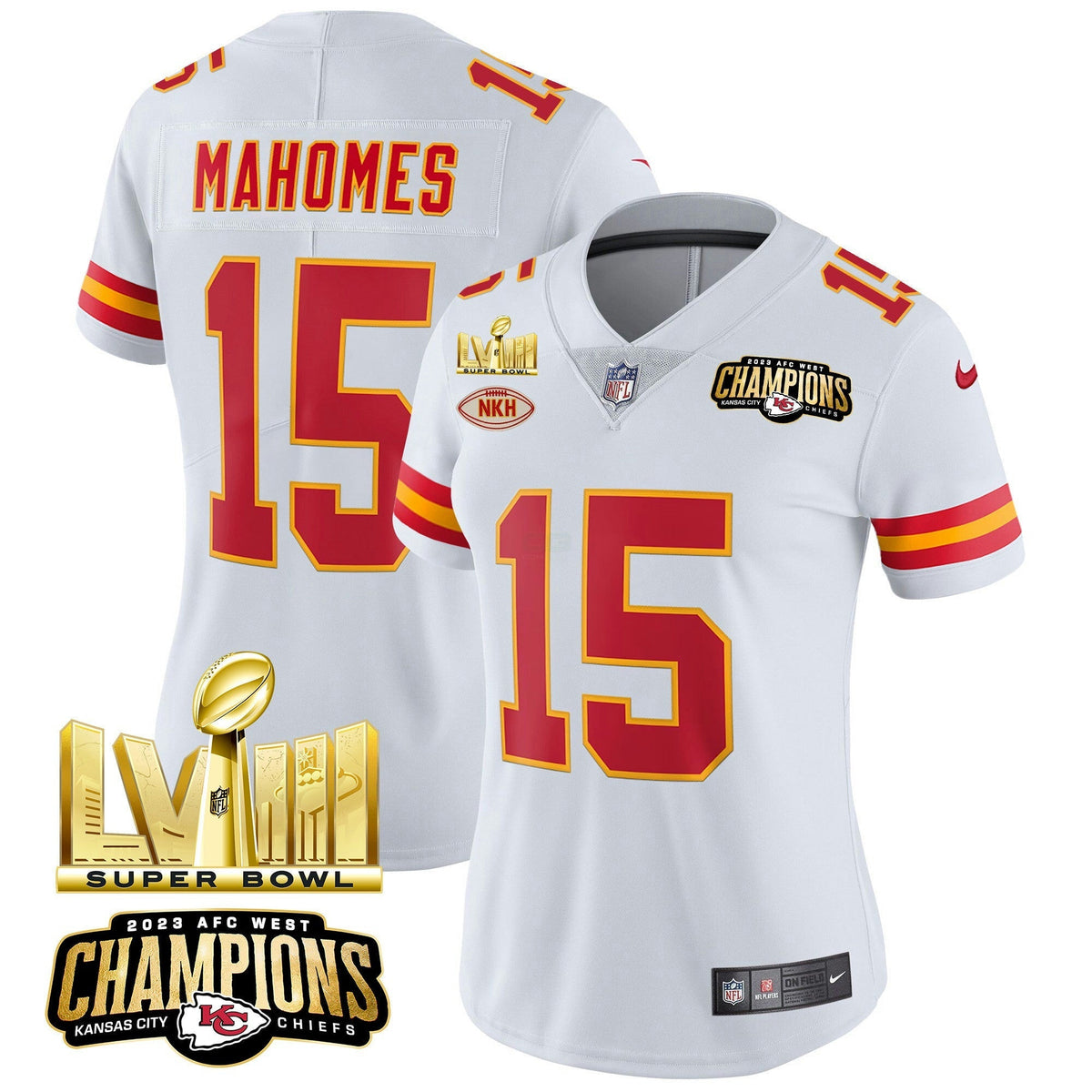 NFL Women’s AFC West Champions & Super Bowl LVIII Gold Patch Vapor Jersey
