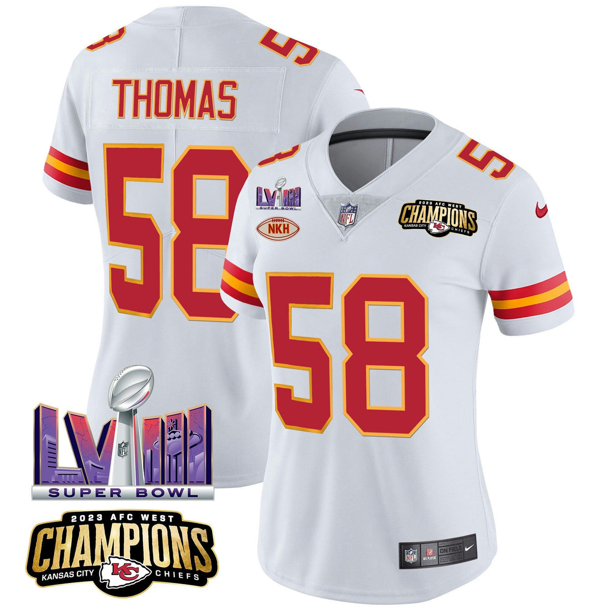 NFL Women’s AFC West Champions & Super Bowl LVIII Patch Vapor Jersey