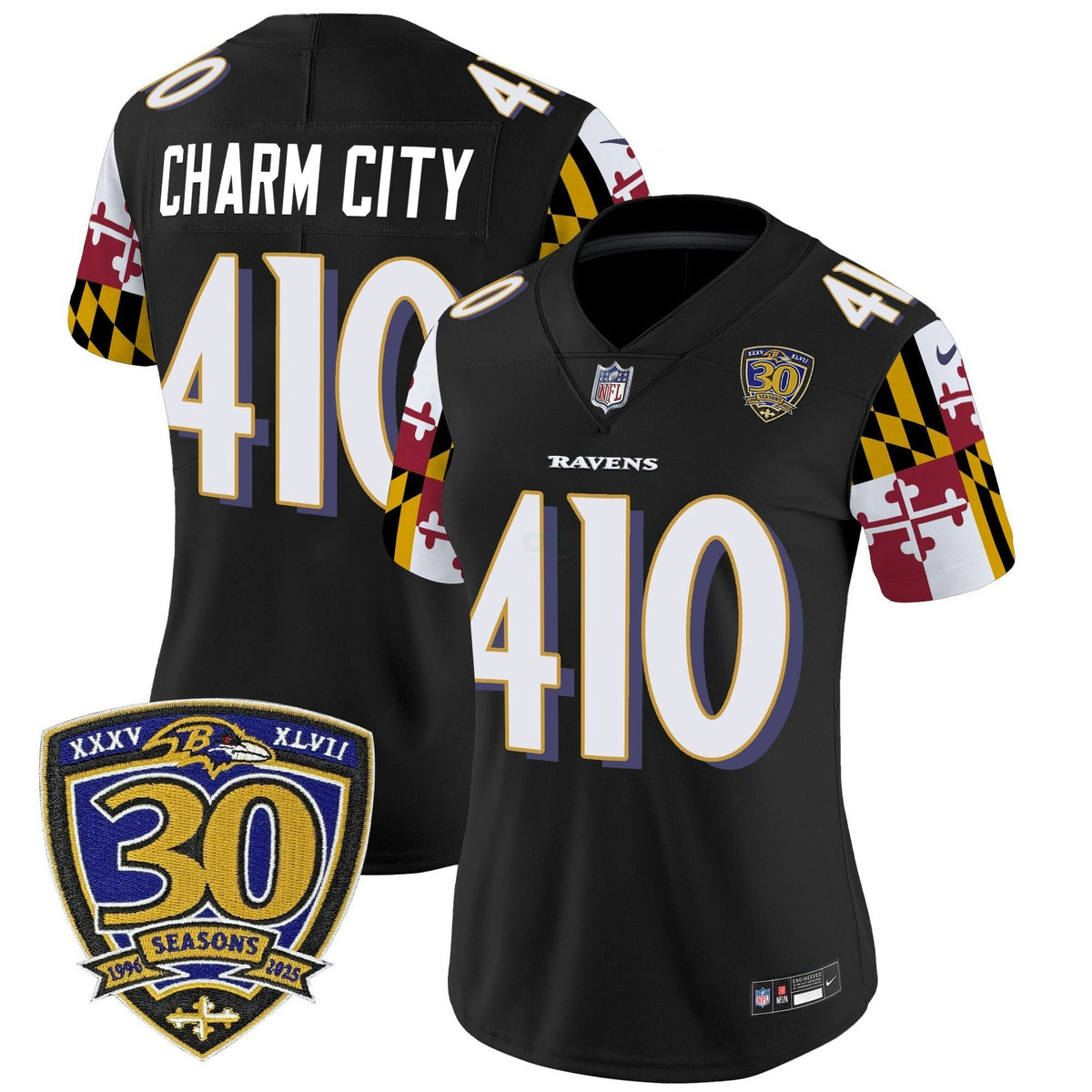 NFL Women’s Baltimore ‘Maryland Flag Edition’ Vapor Limited Jersey – 30th Anniversary Patch