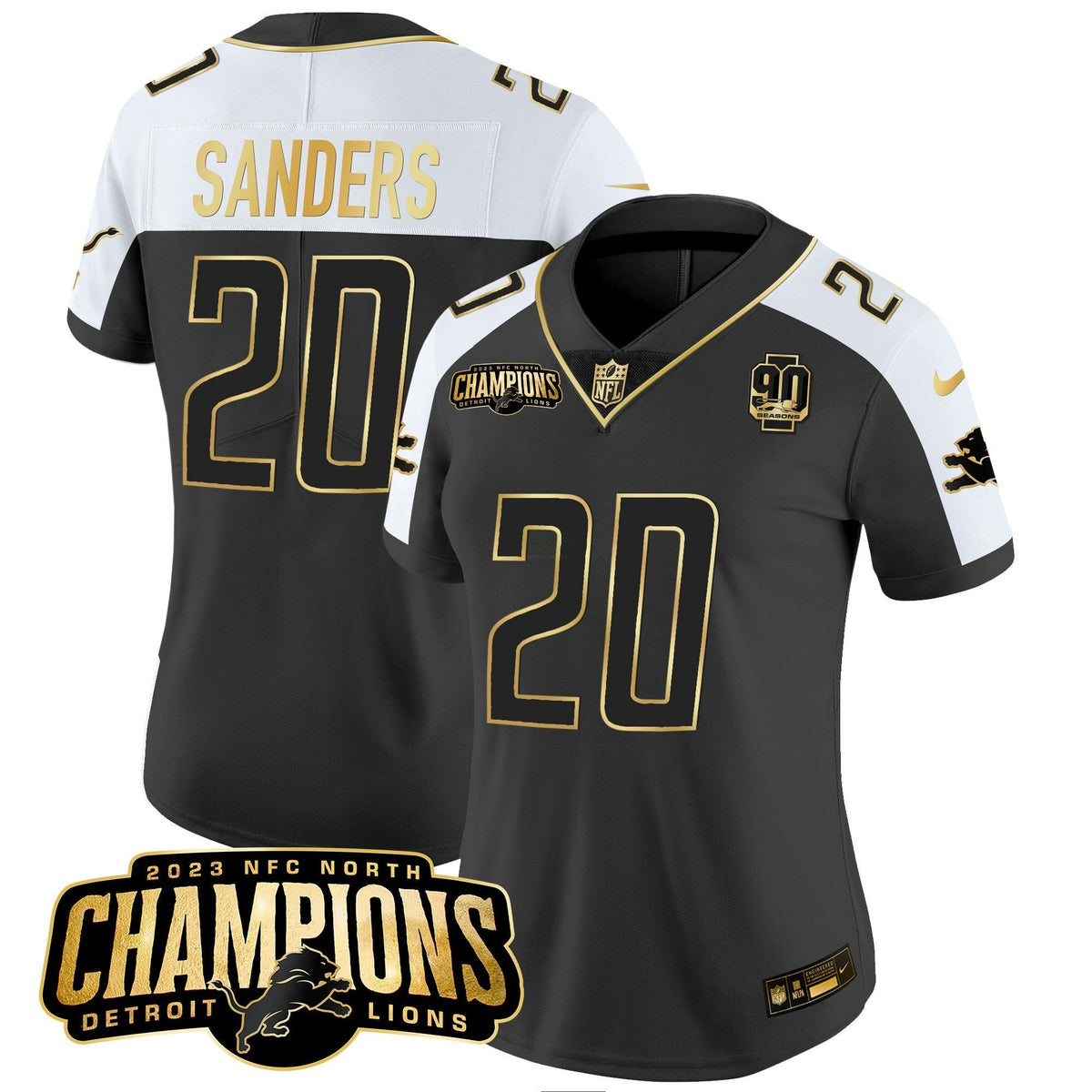NFL Women’s Detroit 2023 NFC North Champions Patch Gold Vapor Jersey V2