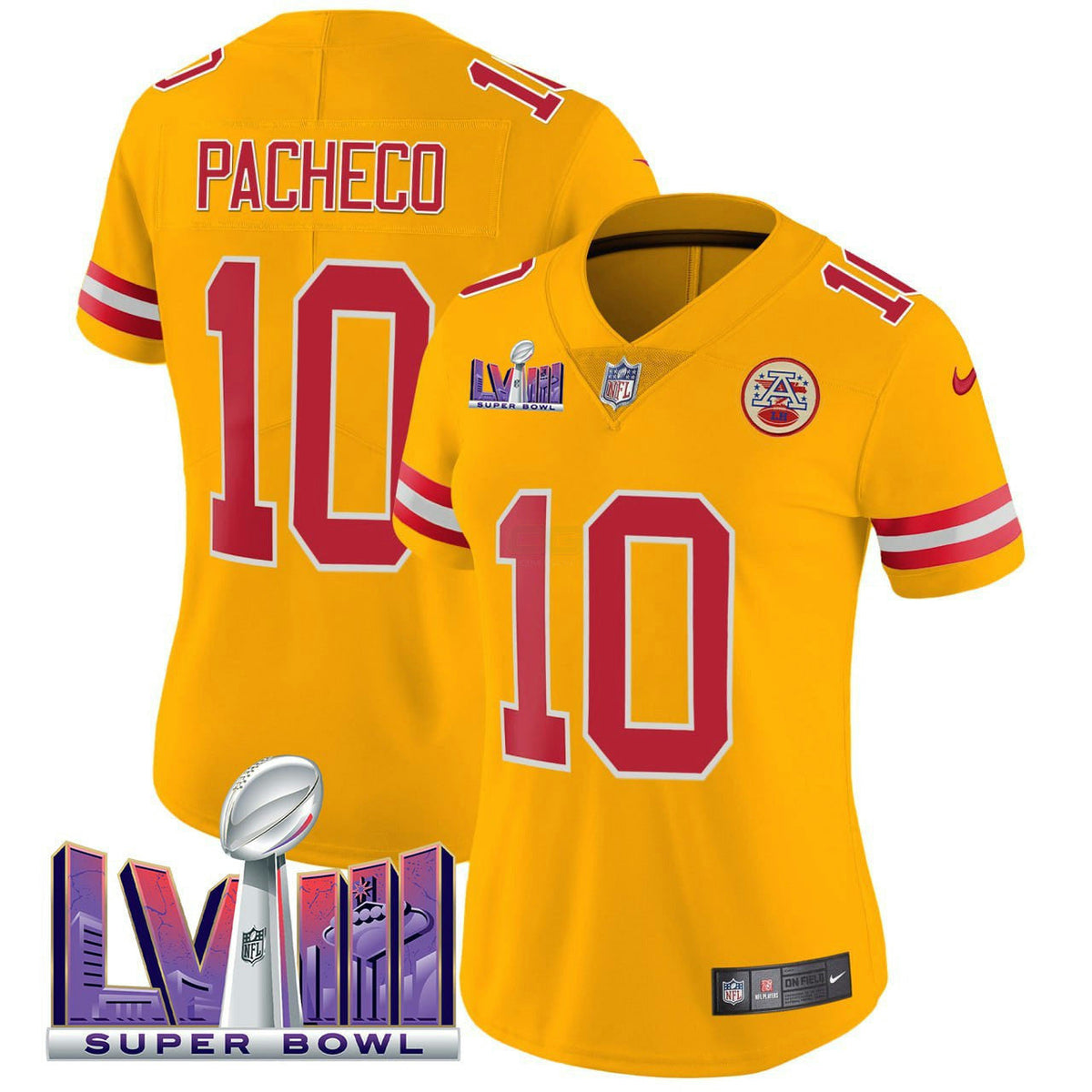NFL Women’s Isiah Pacheco Kansas City Super Bowl LVIII Patch Yellow Jersey - Yellow