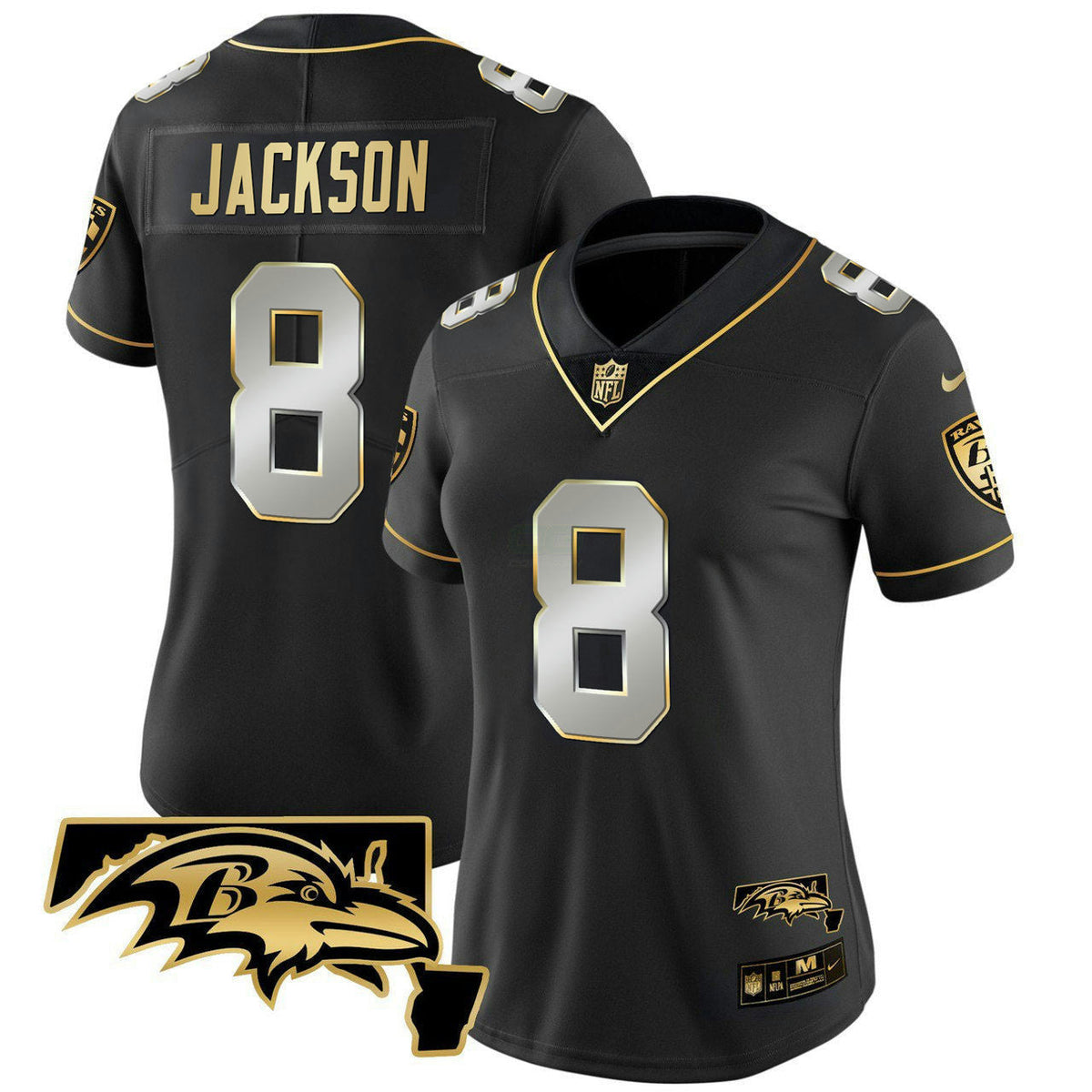 NFL Women’s Lamar Jackson Maryland Patch Vapor Limited Jersey – All Stitched – Black Gold - Lamar Jackson