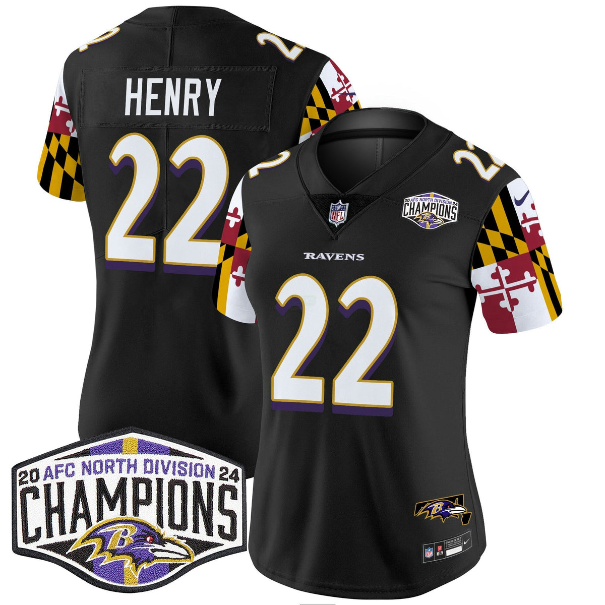 NFL Women’s Maryland Flag 2024 AFC North Division Champions Patch Vapor Limited Jersey