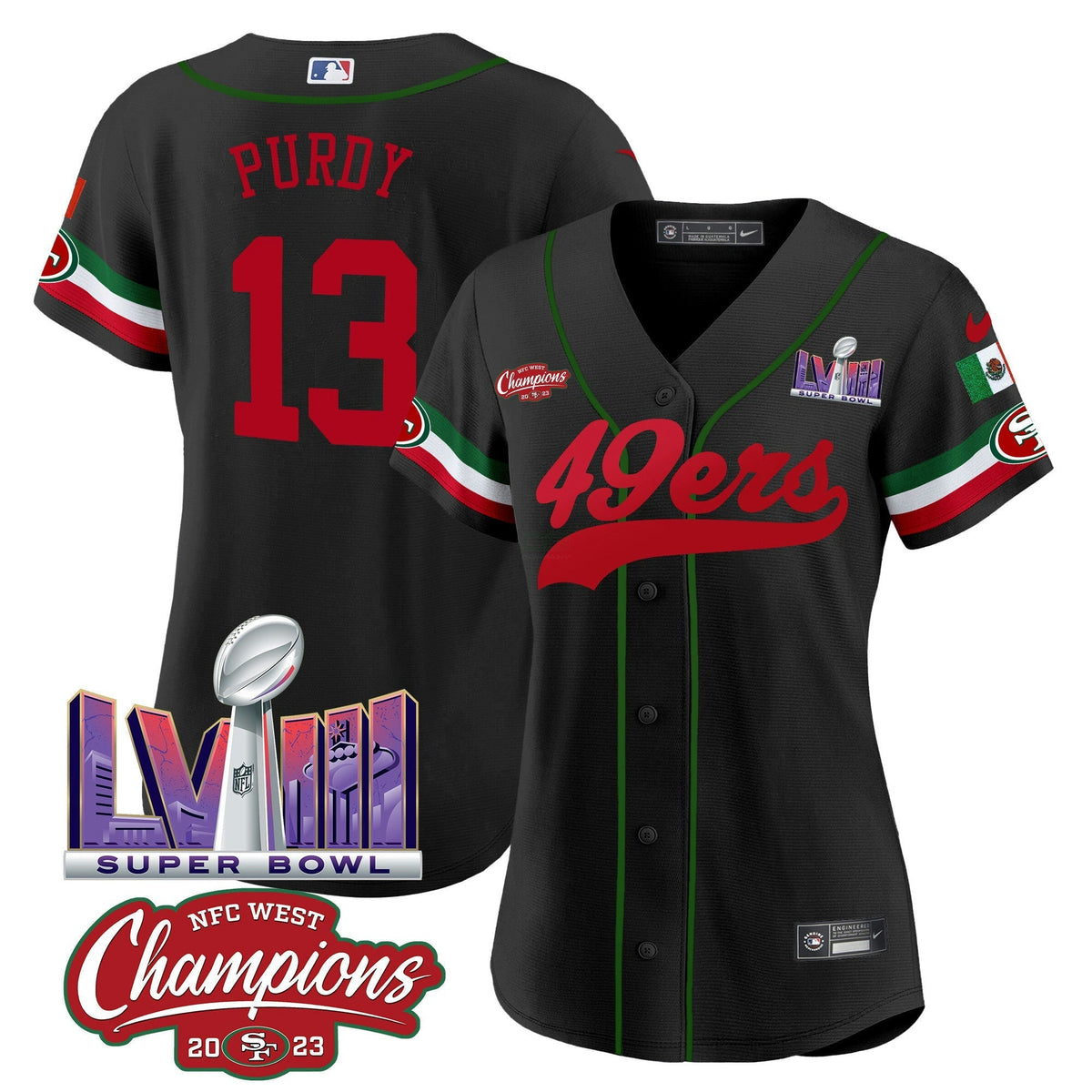 NFL Women’s Mexico NFC West Champions & Super Bowl LVIII Patch Jersey