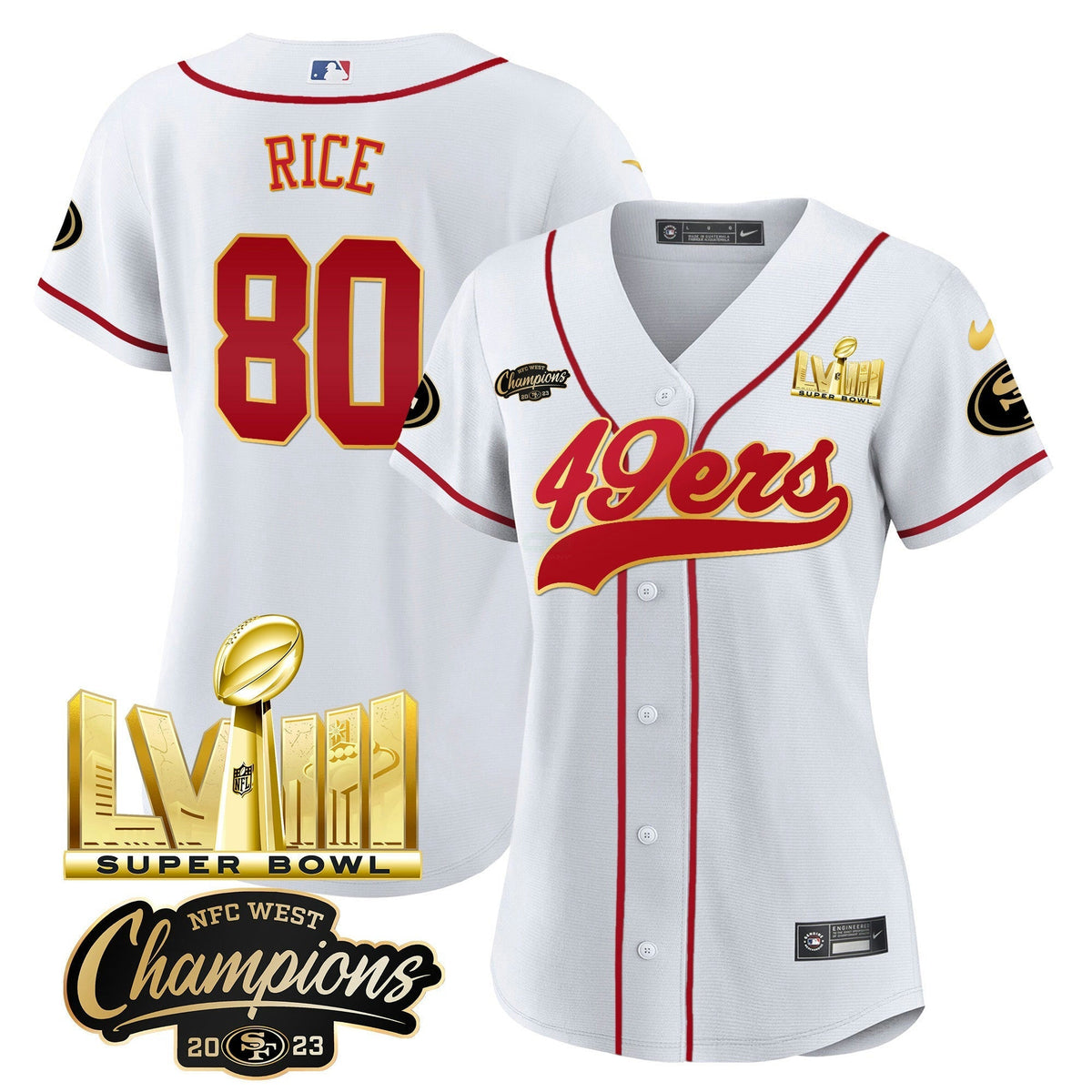 NFL Women’s NFC West Champions & Super Bowl LVIII Gold Patch Jersey