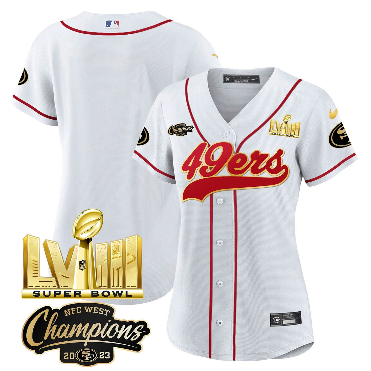 NFL Women’s NFC West Champions & Super Bowl LVIII Gold Patch Jersey