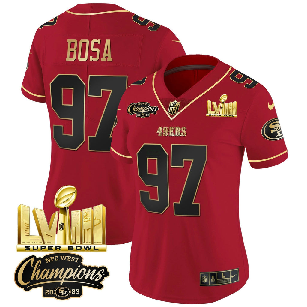NFL Women’s NFC West Champions & Super Bowl LVIII Gold Patch Vapor Jersey V2