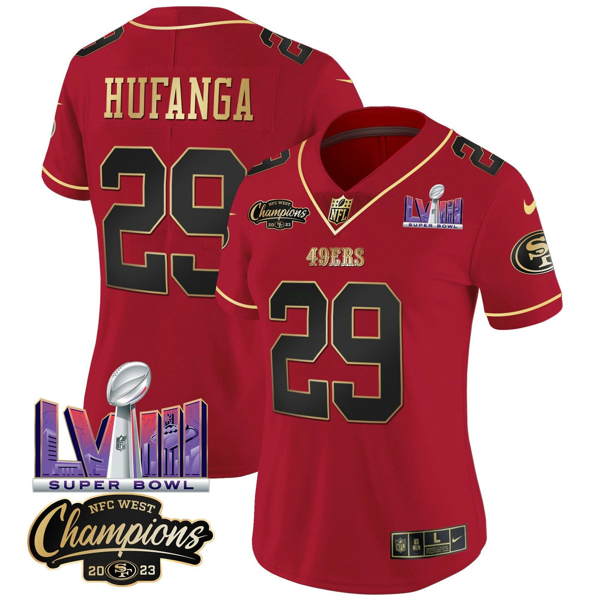 NFL Women’s NFC West Champions & Super Bowl LVIII Patch Vapor Jersey V2
