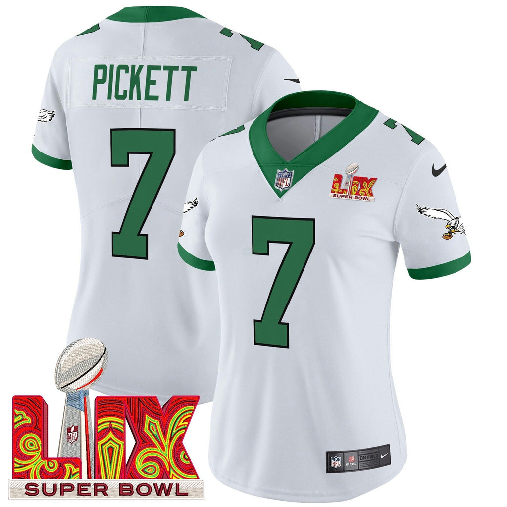 NFL Women’s Philadelphia Kelly Green Super Bowl LIX Patch Vapor Limited Jersey