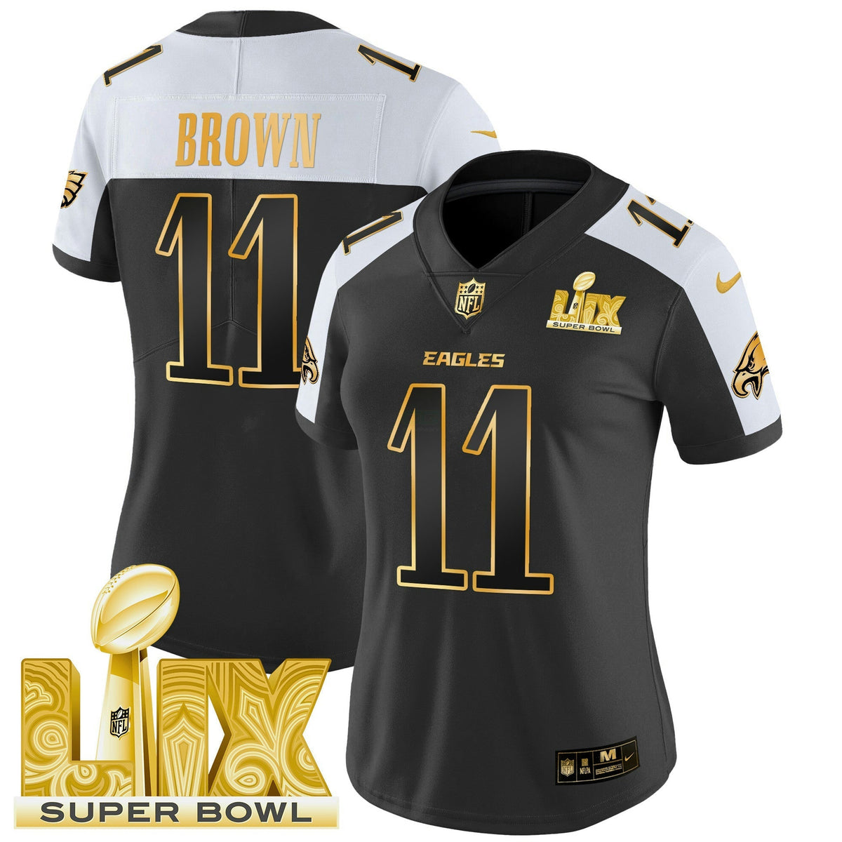 NFL Women’s Philadelphia Super Bowl LIX Patch Gold Vapor Limited Jersey