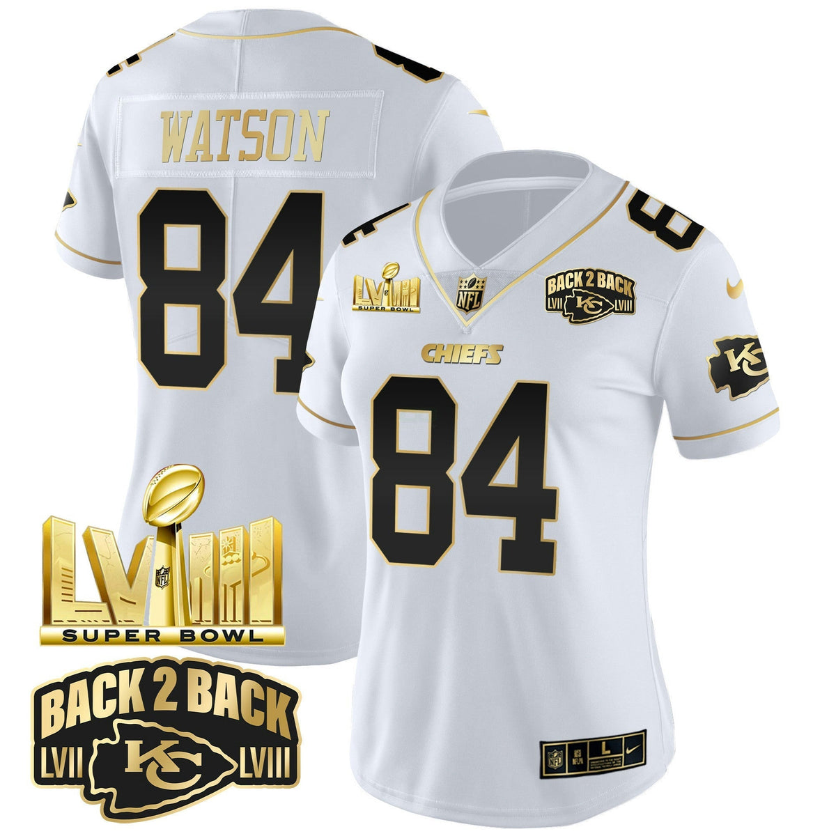 NFL Women’s Super Bowl LVIII & Back 2 Back Gold Patch Vapor Jersey V2