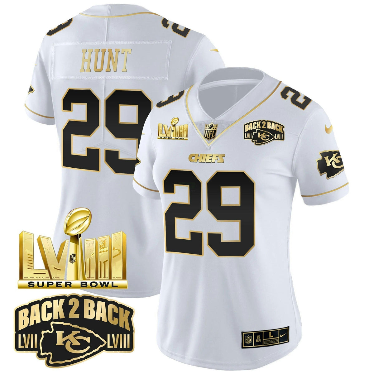 NFL Women’s Super Bowl LVIII & Back 2 Back Gold Patch Vapor Jersey V2