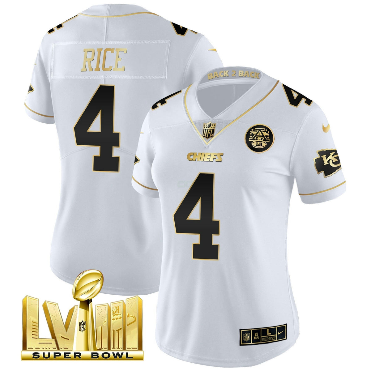 NFL Women’s Super Bowl LVIII & Back 2 Back Patch Vapor Jersey V5