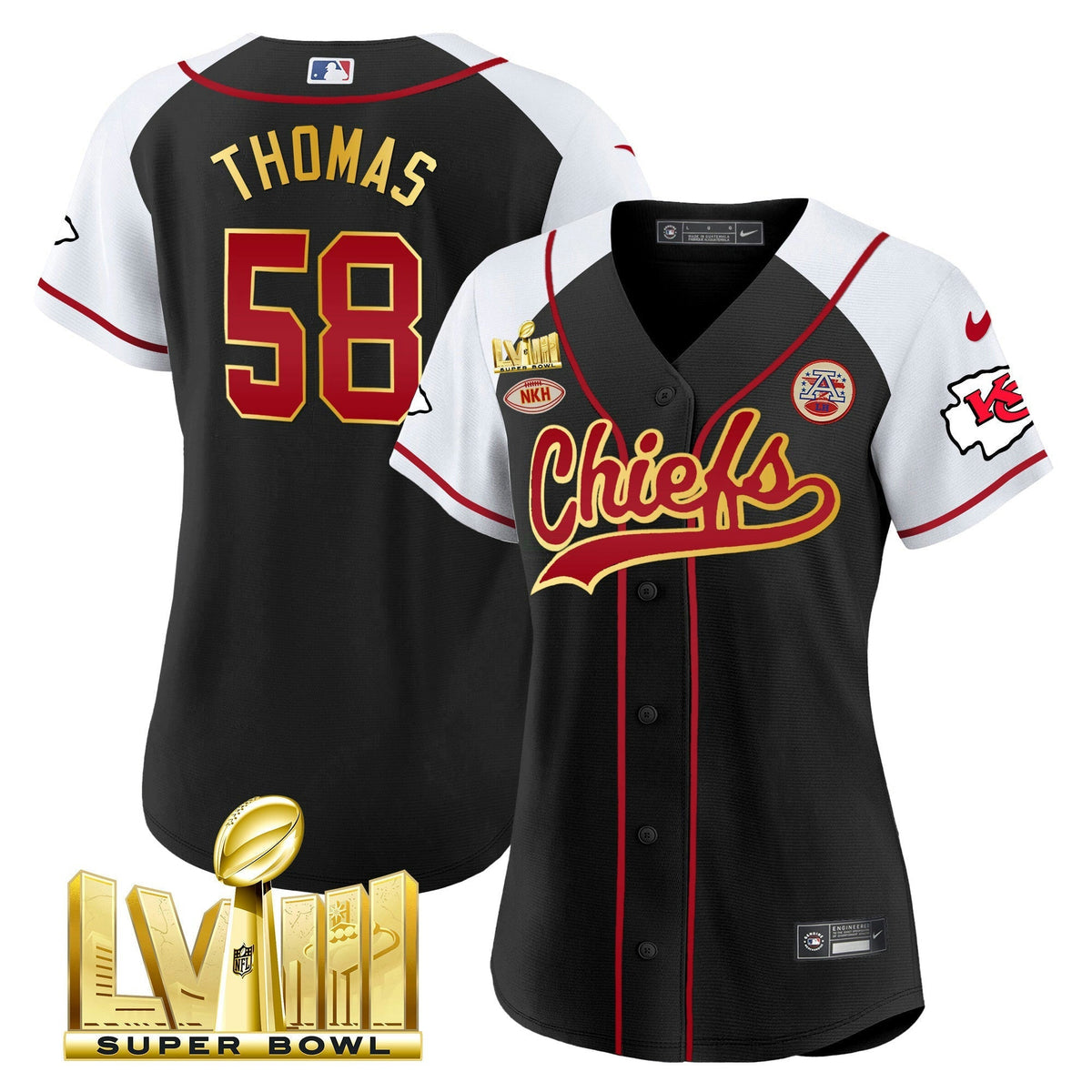 NFL Kansas City Chiefs Women’s Super Bowl LVIII Gold Patch Jersey
