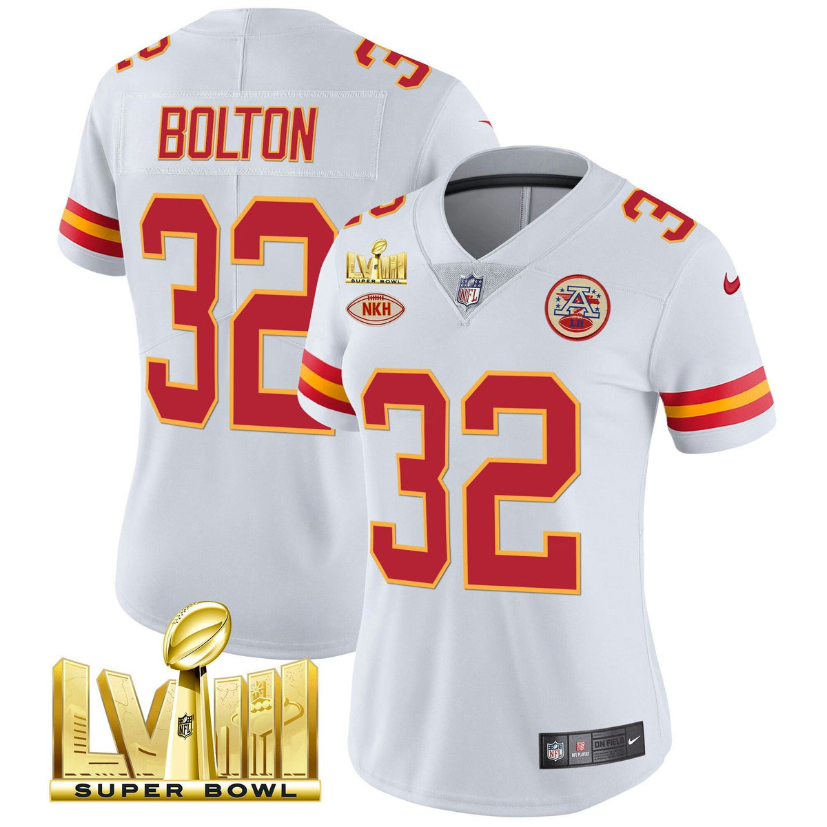 NFL Kansas City Chiefs Women’s Super Bowl LVIII Gold Patch Vapor Jersey V2