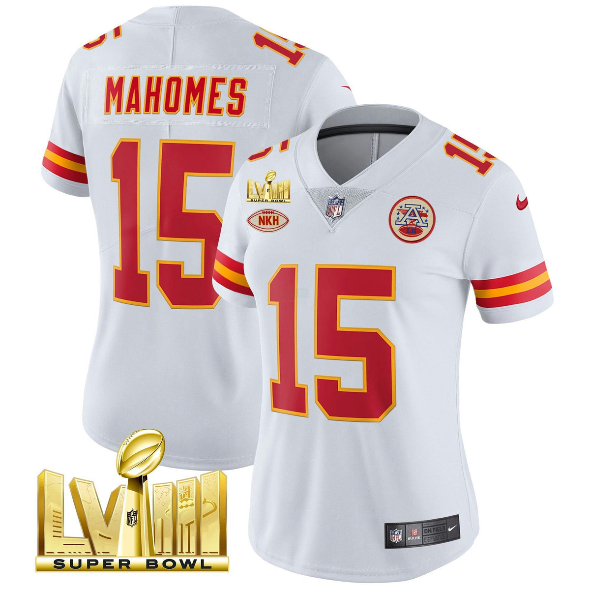 NFL Kansas City Chiefs Women’s Super Bowl LVIII Gold Patch Vapor Jersey V2