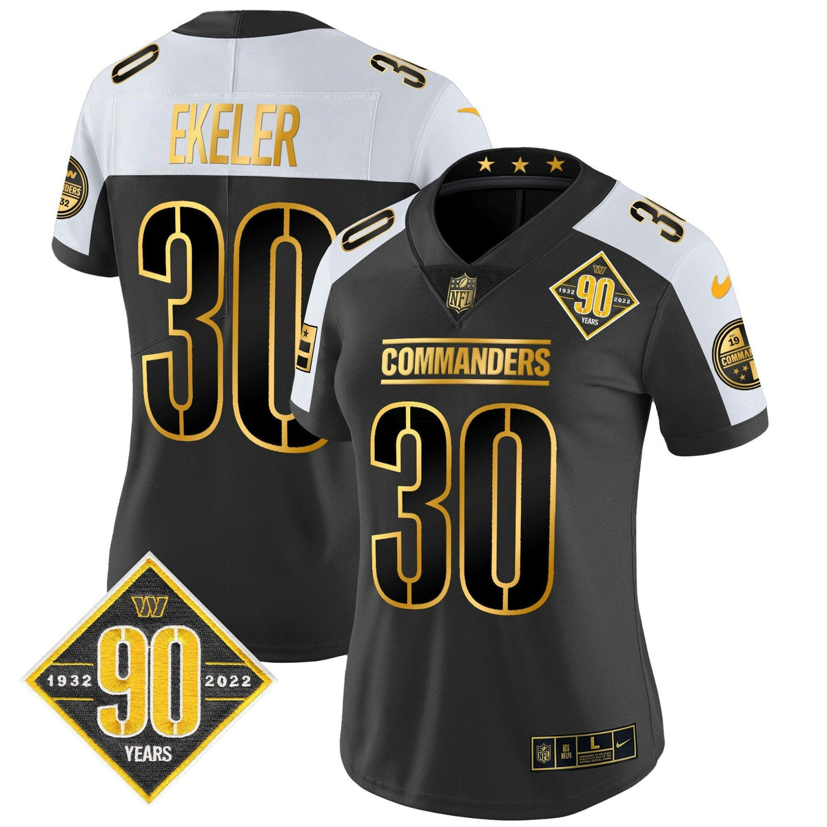 NFL Women’s Washington 90th Anniversary Patch Gold Vapor Limited Jersey