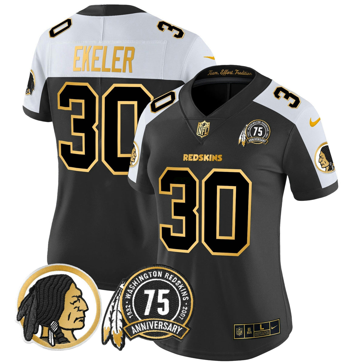 NFL Washington Commanders Women’s Washington Redskins 75th Patch Throwback Gold Vapor Limited Jersey