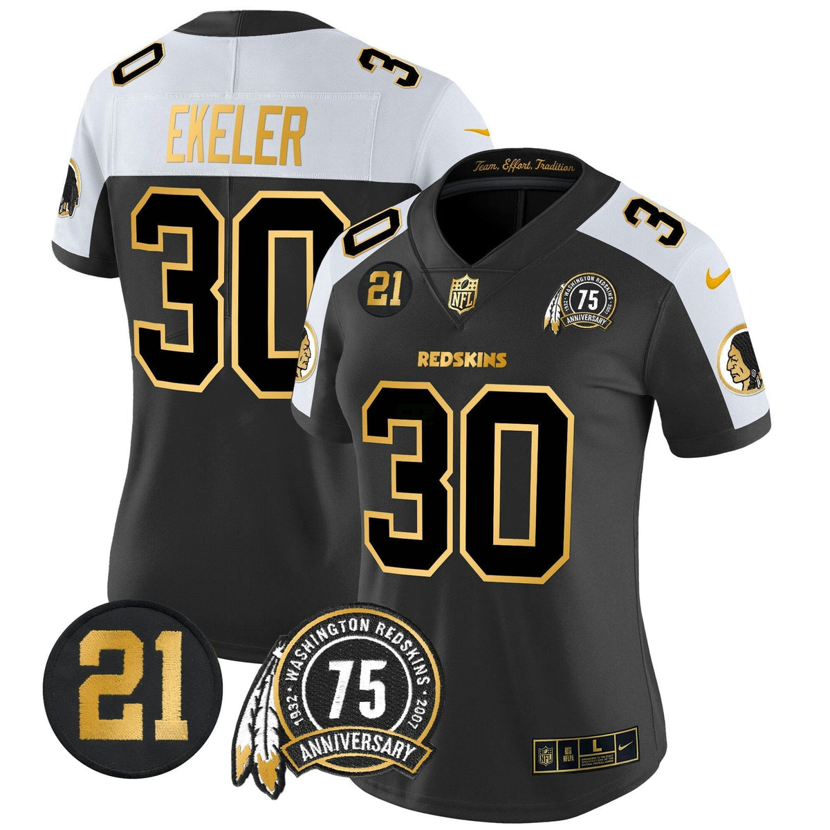 NFL Washington Commanders Women’s Washington Redskins 75th & Sean Taylor Patch Gold Vapor Limited Jersey